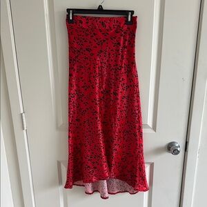 Bershka Red High-Low A-Line Midi Skirt